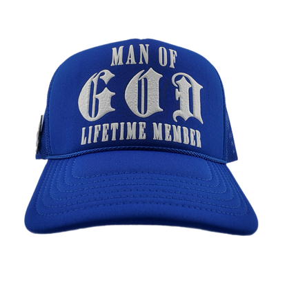 Man of God (Lifetime Member) Puff Print Trucker-Royal Blue, Snapback