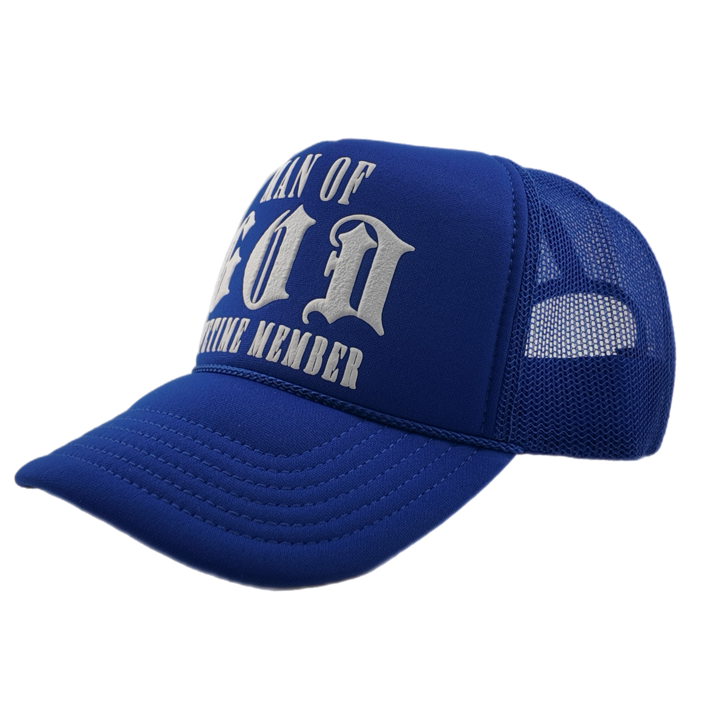 Man of God (Lifetime Member) Puff Print Trucker-Royal Blue, Snapback