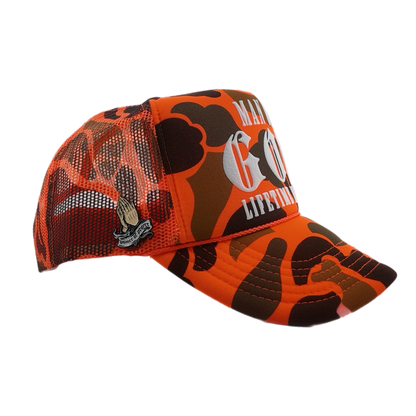 Man of God (Lifetime Member) Puff Print Trucker-Orange Camo, Snapback