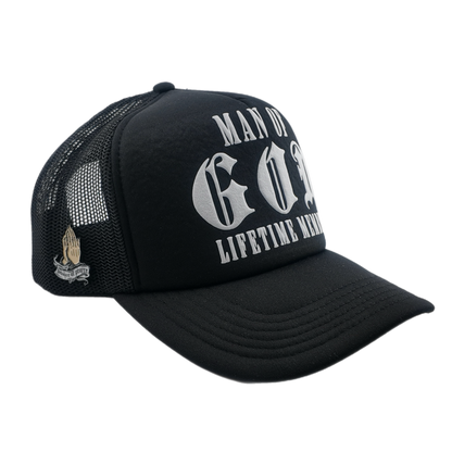 Man of God (Lifetime Member) Puff Print Trucker-Black, Snapback