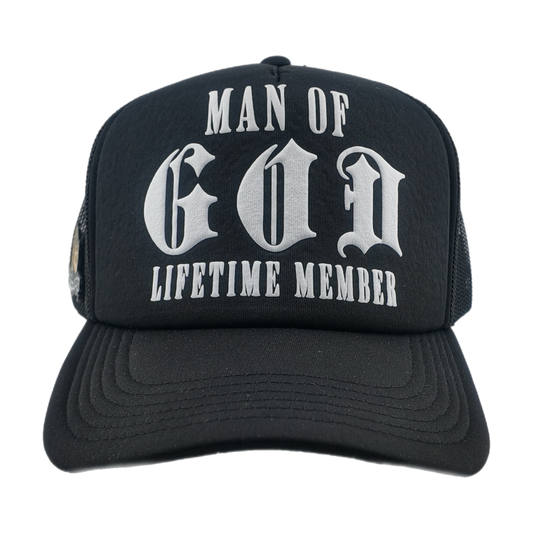 Man of God (Lifetime Member) Puff Print Trucker-Black, Snapback