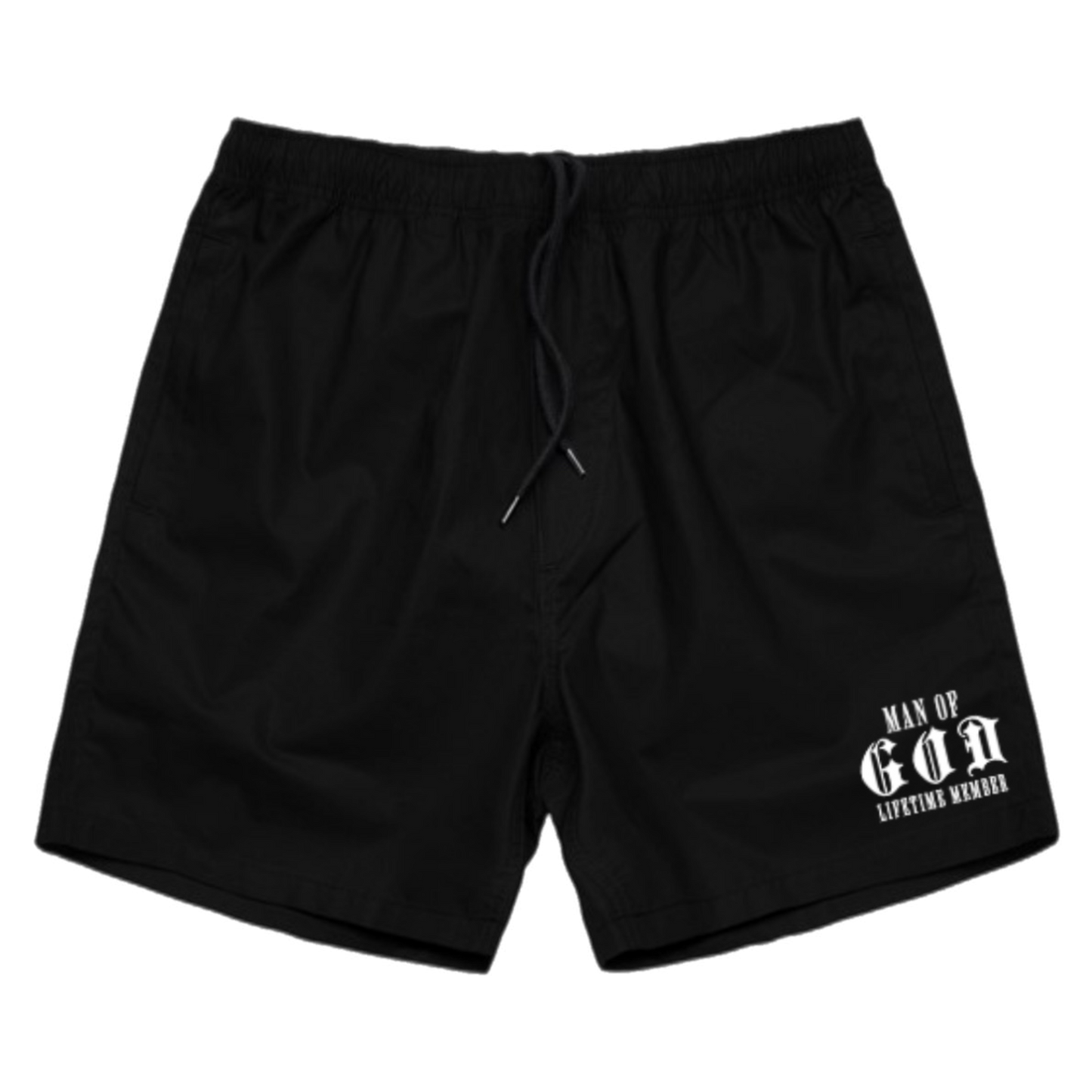 Reserve District (Man Of God, Lifetime Member) Black Beach Shorts